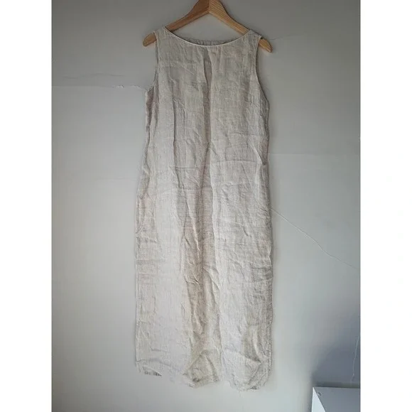 120% Lino Linen Sleeveless Maxi Dress Size 46 or US Size‎ 10 - Picture 3 of 7